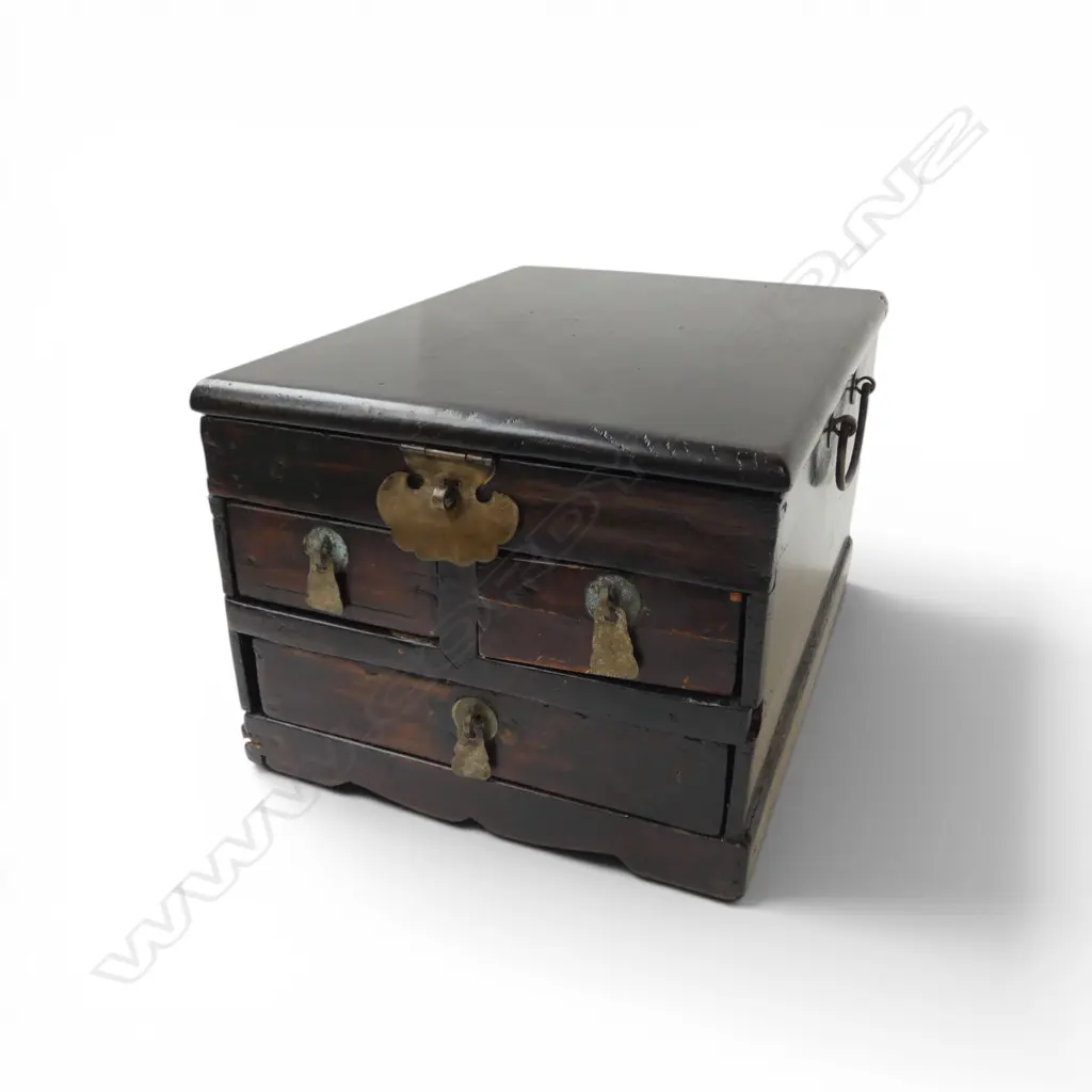 OLD ORIENTAL JEWELLERY BOX w. MIRROR 180x240x140mm Image 1++
