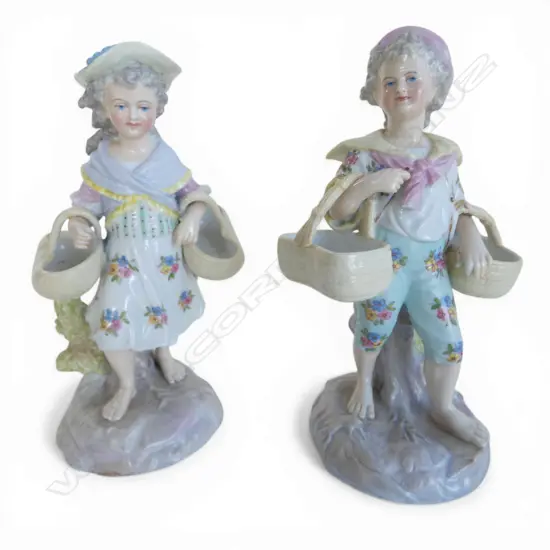 PAIR OF MEISSEN FIGURINES (BOY AND GIRL WITH BASKETS) 160mm (H)