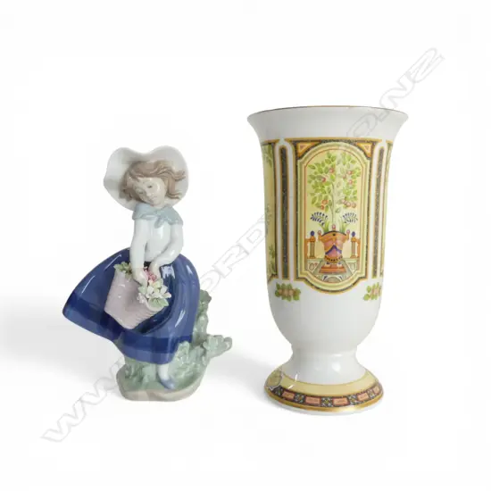 LLADRO #5222 'PRETTY PICKINGS' tiny flower chip + ROYAL WORCESTER VERSAILLES VASE H.195mm