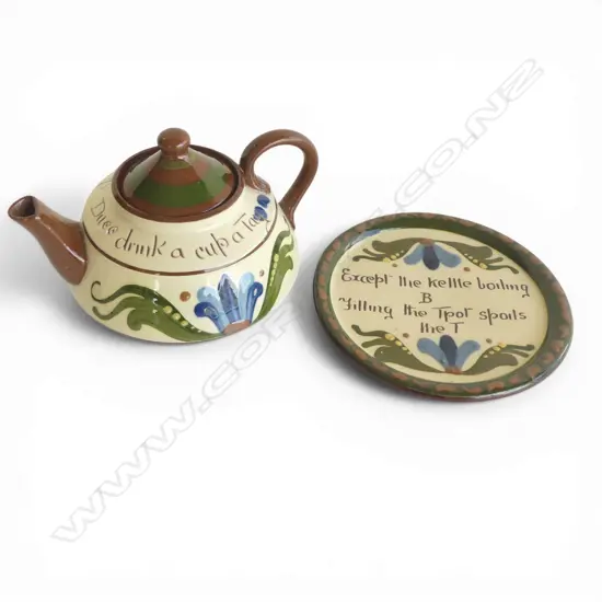 TWO ROYAL TORQUAY WARE - TEA POT AND PLATE (PLATE HAS CHIPS TO UNDERSIDE)