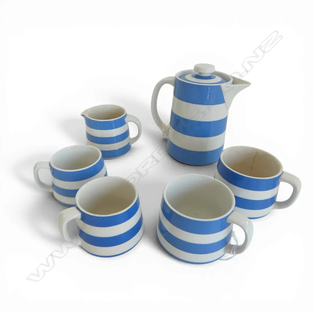 CORNISH WARE COFFEE POT H170MM CREAM JUG & 4 MUGS Image 1++