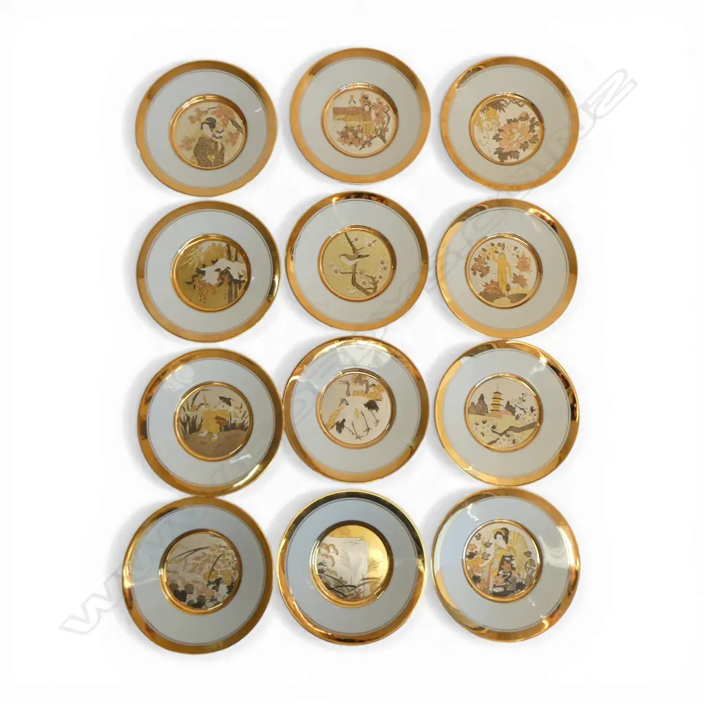 12 CHOKIN 'JAPANESE FLORAL CALENDAR' PLATES 150mm dia  Image 1++