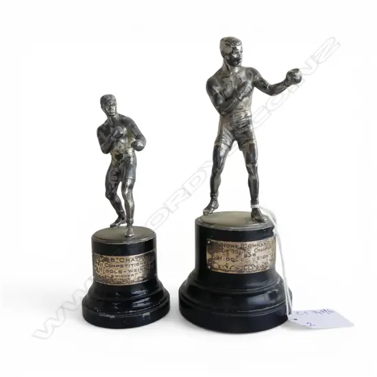 2 LATE 1930s WMF BOXING TROPHIES w. STG SILVER PLAQUES H.170mm