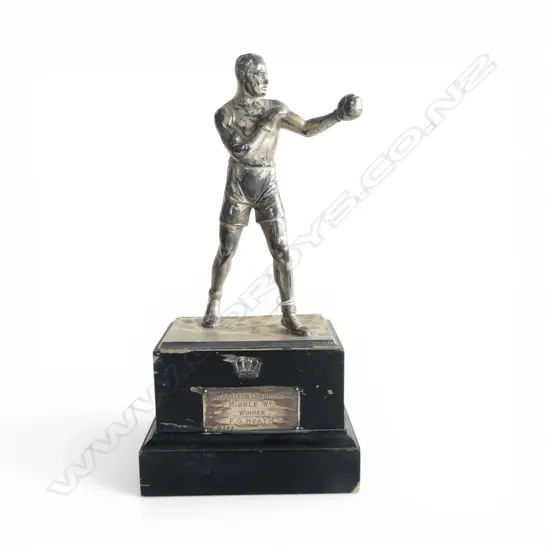 EARLY 20thC BOXING TROPHY w. STG SILVER PLAQUE H.270mm...
