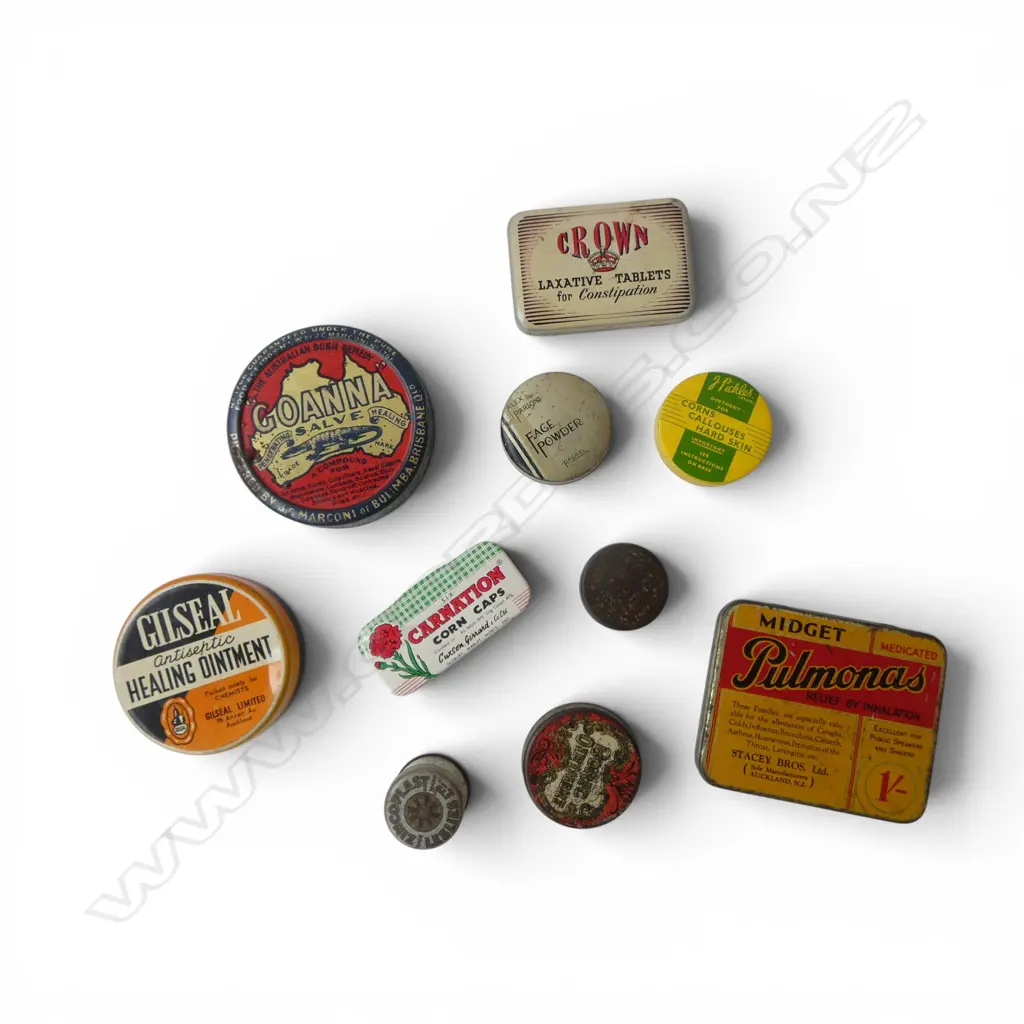 TEN ASSTD. VINTAGE MEDICINAL PHARMACEUTICAL TINS ZINCOPLAST ETC Image 1++