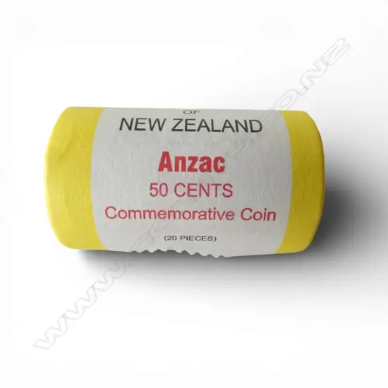 2015 N.Z. RESERVE BANK COMMEMORATIVE ANZAC 50c 20pc COIN ROLL