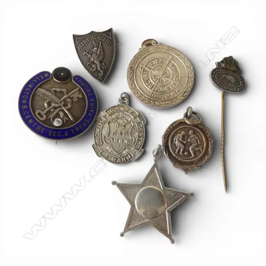 7 ASST. EARLY/MID 20thC N.Z. SILVER PENDANTS & PINS etc 64gms approx.