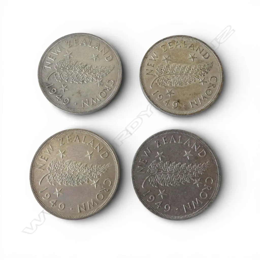 4 1949 N.Z. COMEMORATIVE ROYAL VISIT .500 SILVER CROWNS 114gms Image 1++