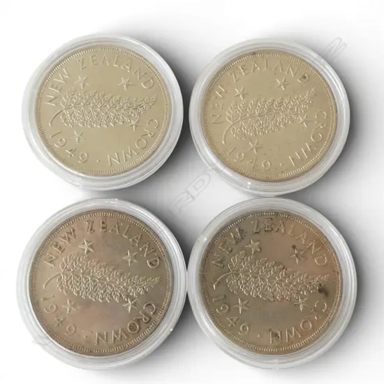 4 CASED 1949 N.Z. COMMEMORATIVE ROYAL VISIT .500 SILVER CROWNS 114gms