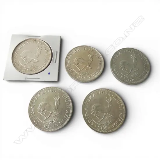 5  SOUTH AFRICAN .500 SILVER 5 SHILLING COINS 142gms