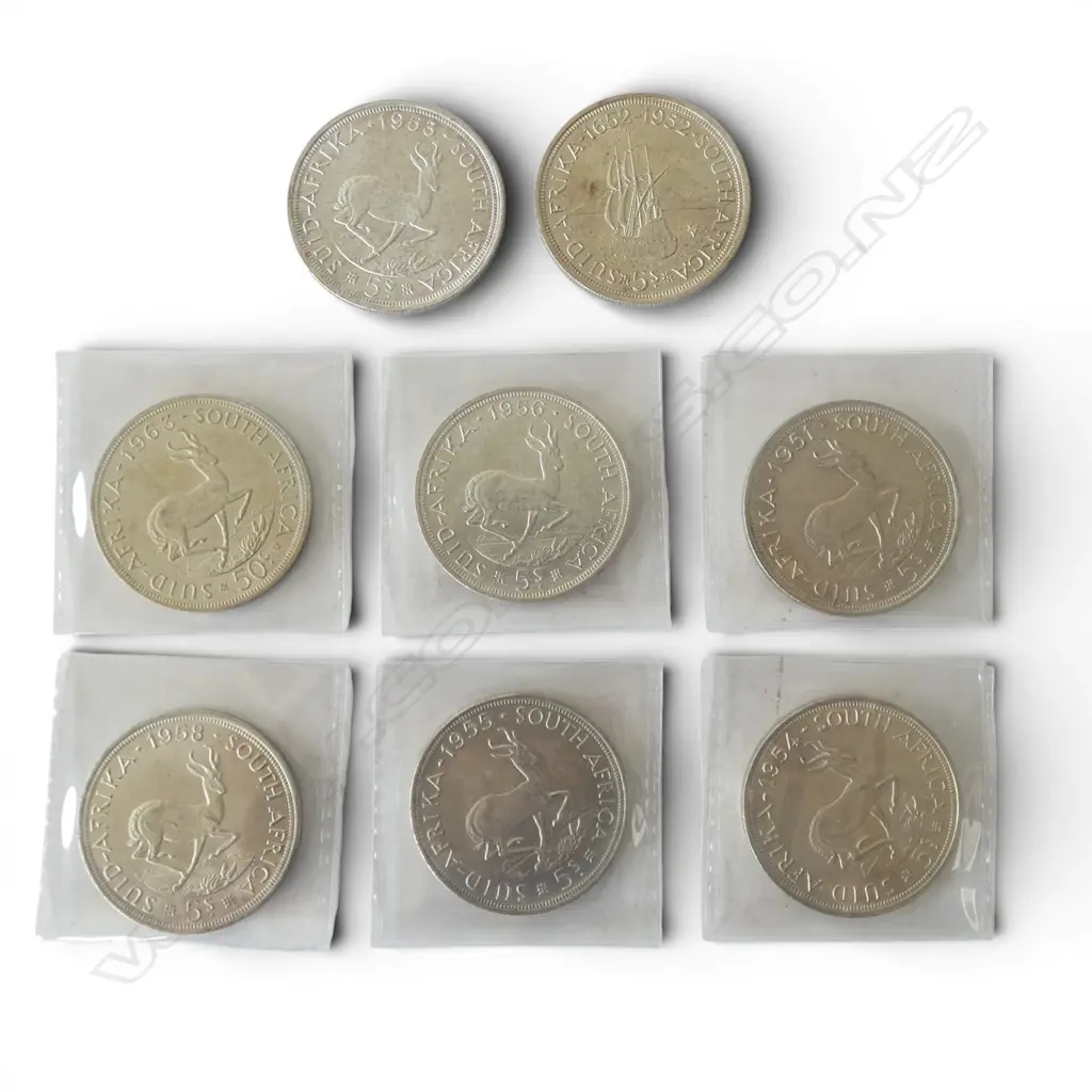 8  SOUTH AFRICAN .500 SILVER 5 SHILLING COINS 226gms Image 1++