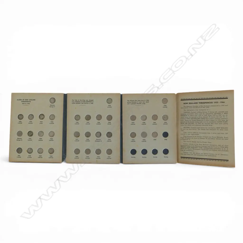 COMPLETE ALBUM of NZ 3d COINS from 1933 to 1957. Includes 1935. By J Bertrand Image 1++