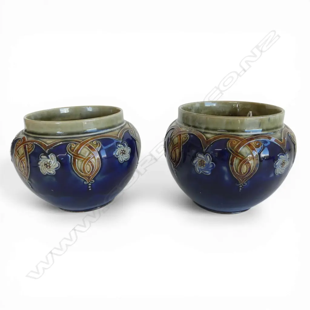 PAIR ROYAL DOULTON STONE WARE ART NOUVEAU SMALL JARDINERES. H.100mm Image 1++