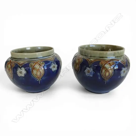 PAIR ROYAL DOULTON STONE WARE ART NOUVEAU SMALL JARDINERES. H.100mm