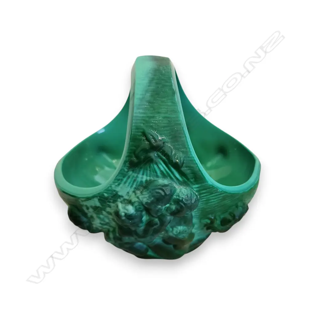 CZECH BOHEMIAN MALACHITE GLASS BASKET 150 x 150 mm Image 1++