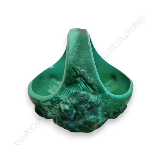 CZECH BOHEMIAN MALACHITE GLASS BASKET 150 x 150 mm