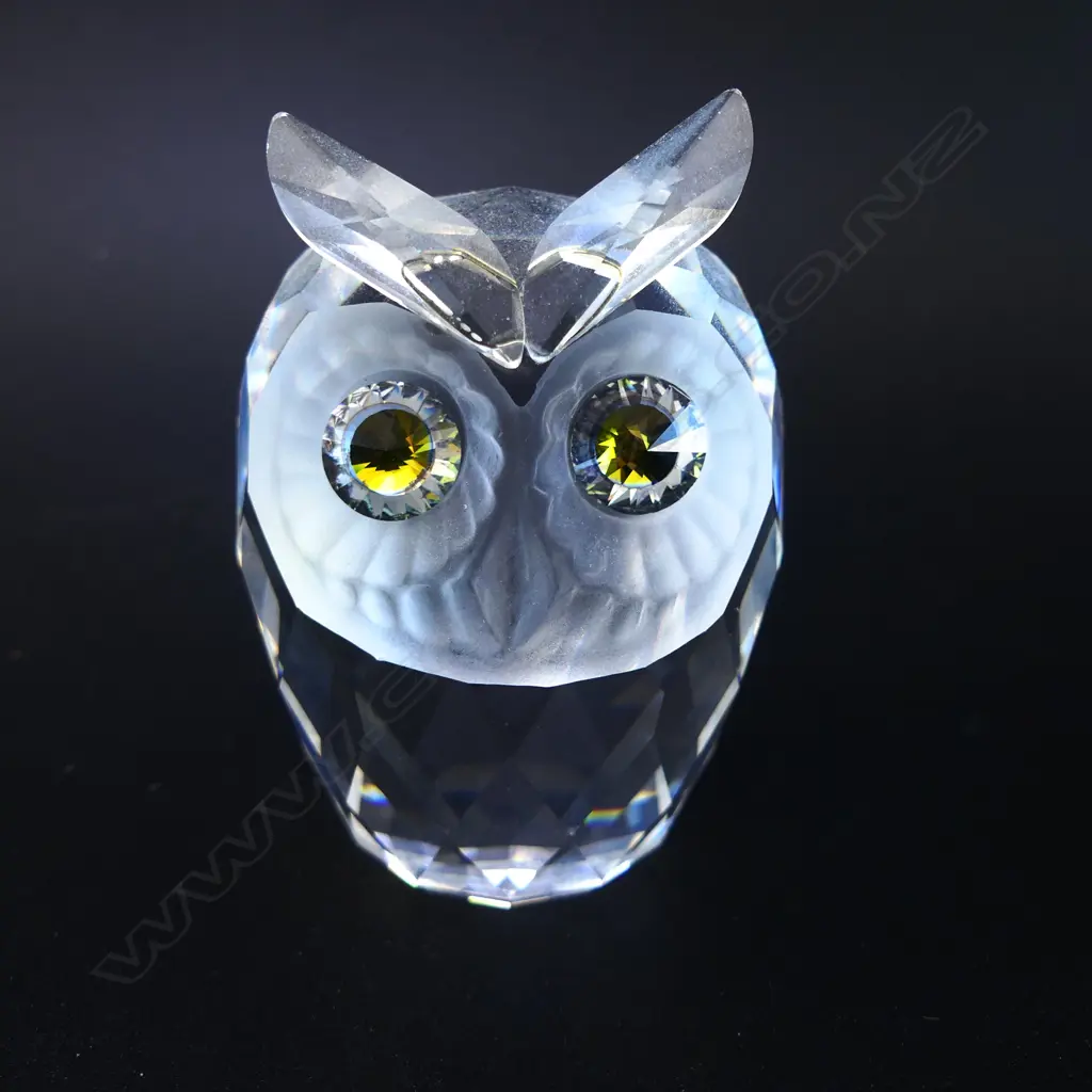 SWAROVSKI CRYSTAL OWL w BLUE/GREEN EYES, H.70mm, stamped on base Image 1++
