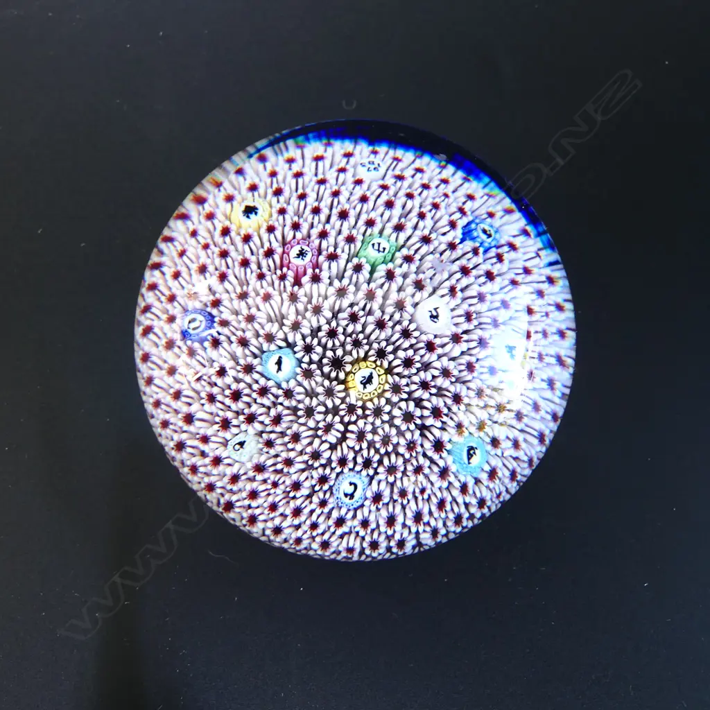 BACCARAT FRANCE MILLEFIORI PAPERWEIGHT, mark & 1973 etched to base Image 1++