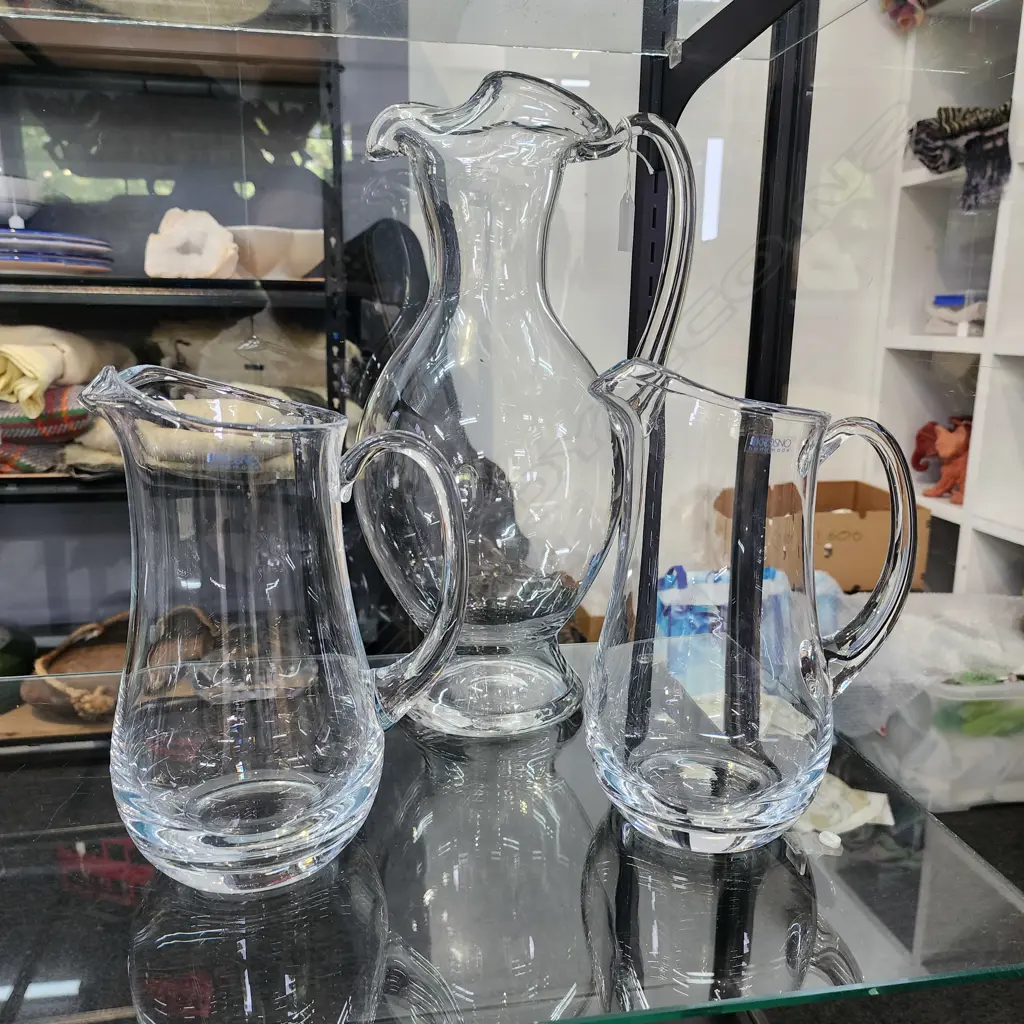 LARGE CLEAR GLASS H. 400 mm TWO SAMLLER KROSNO JUGS 230h. mm Image 1++