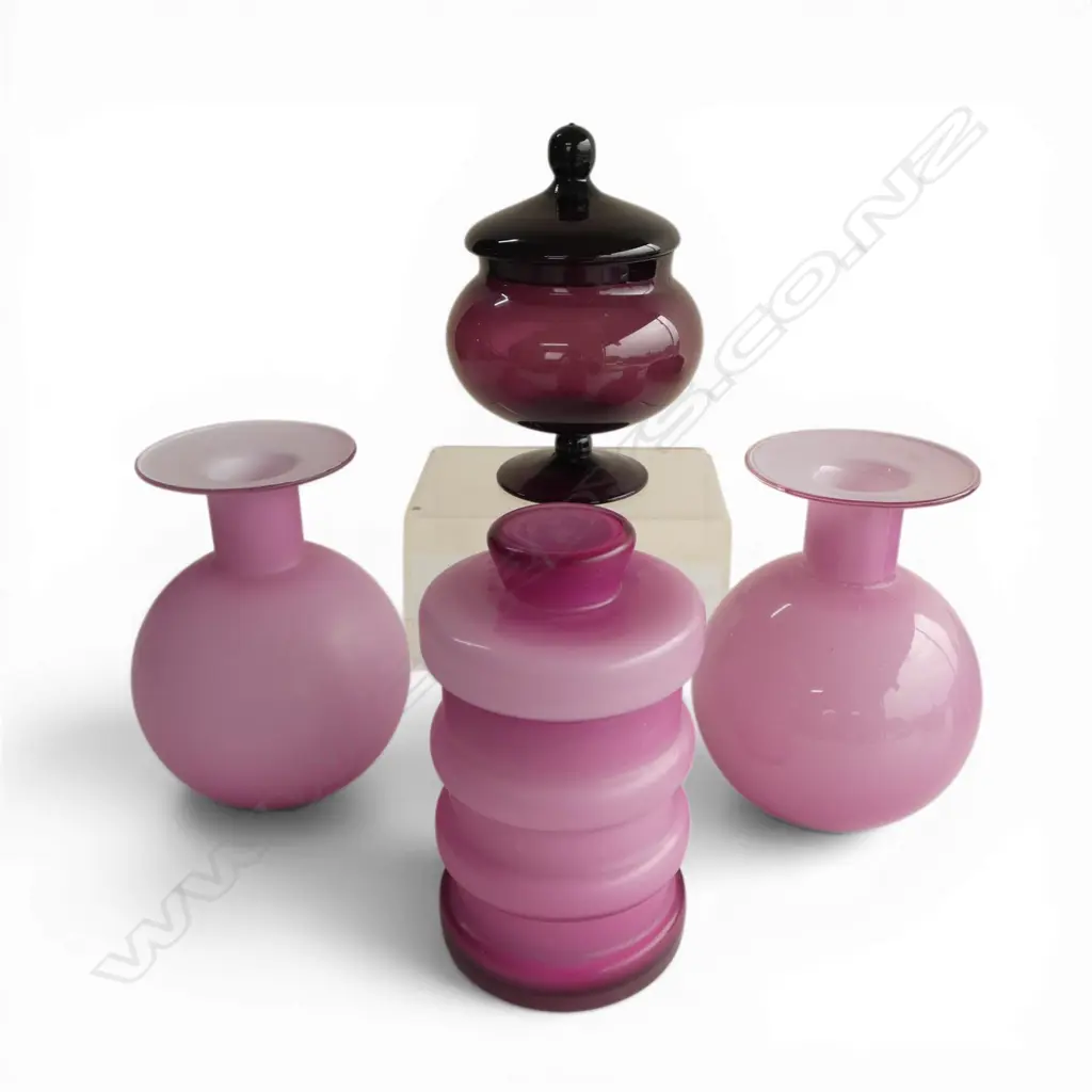 4 PCS MID CENTURY PINK & PURPLE GLASS Image 1++