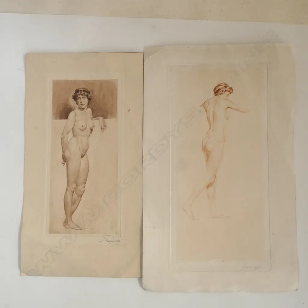 ASST. EPHEMERA; 2 SIGNED NUDE STUDIES & ASST. CALLIGRAPHY Image 1++