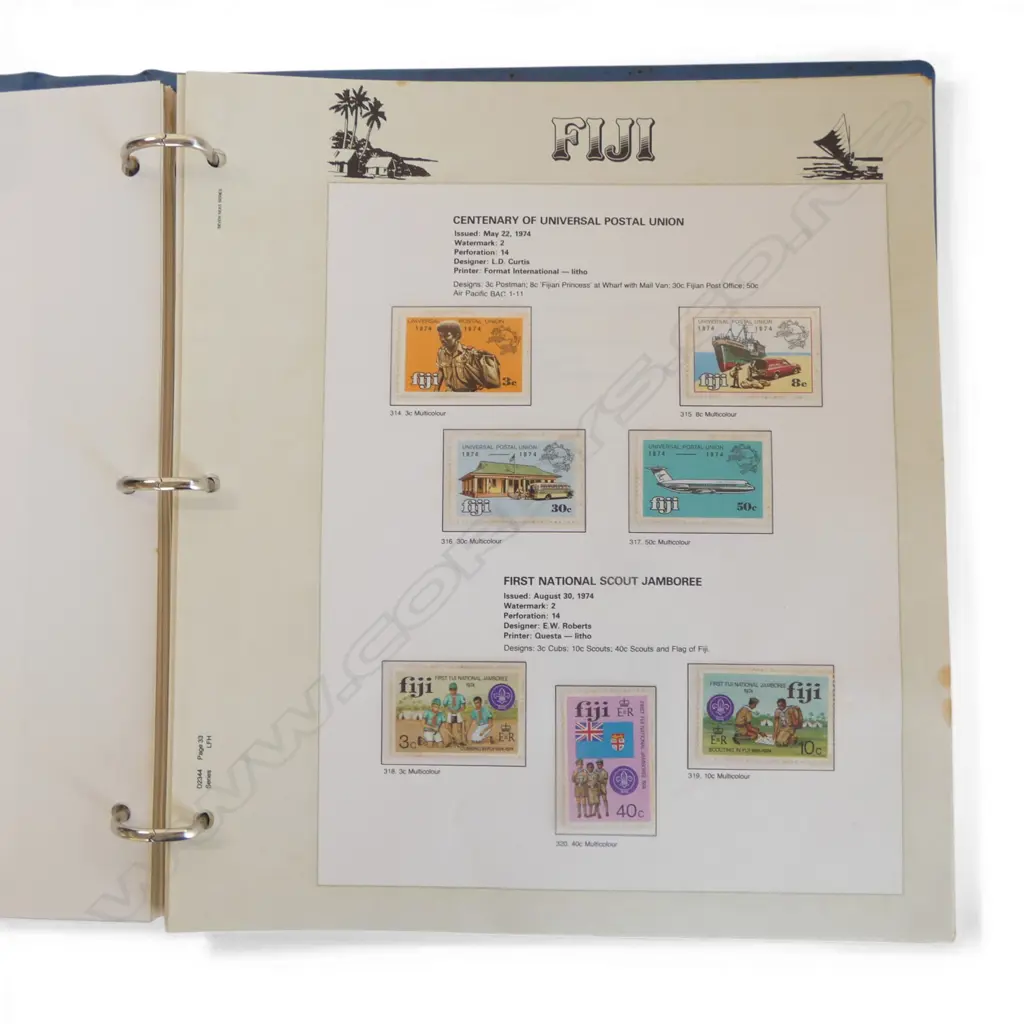 COLLECTION OF FIJI STAMPS FROM 1954-1993 IN PHILATELIC ALBUM Image 1++