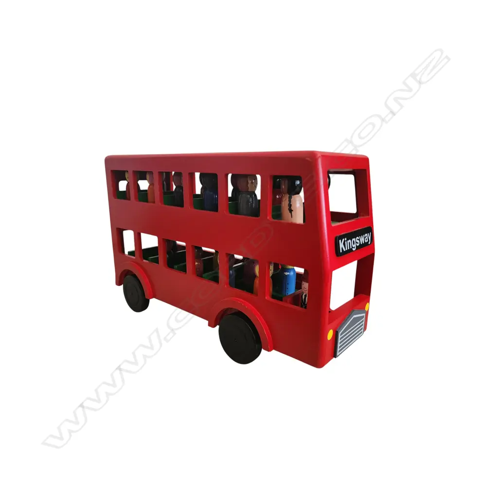 WOODEN DOUBLE DECKER BUS WITH PASSENGERS FAULTS 230 x 360 mm Image 1++