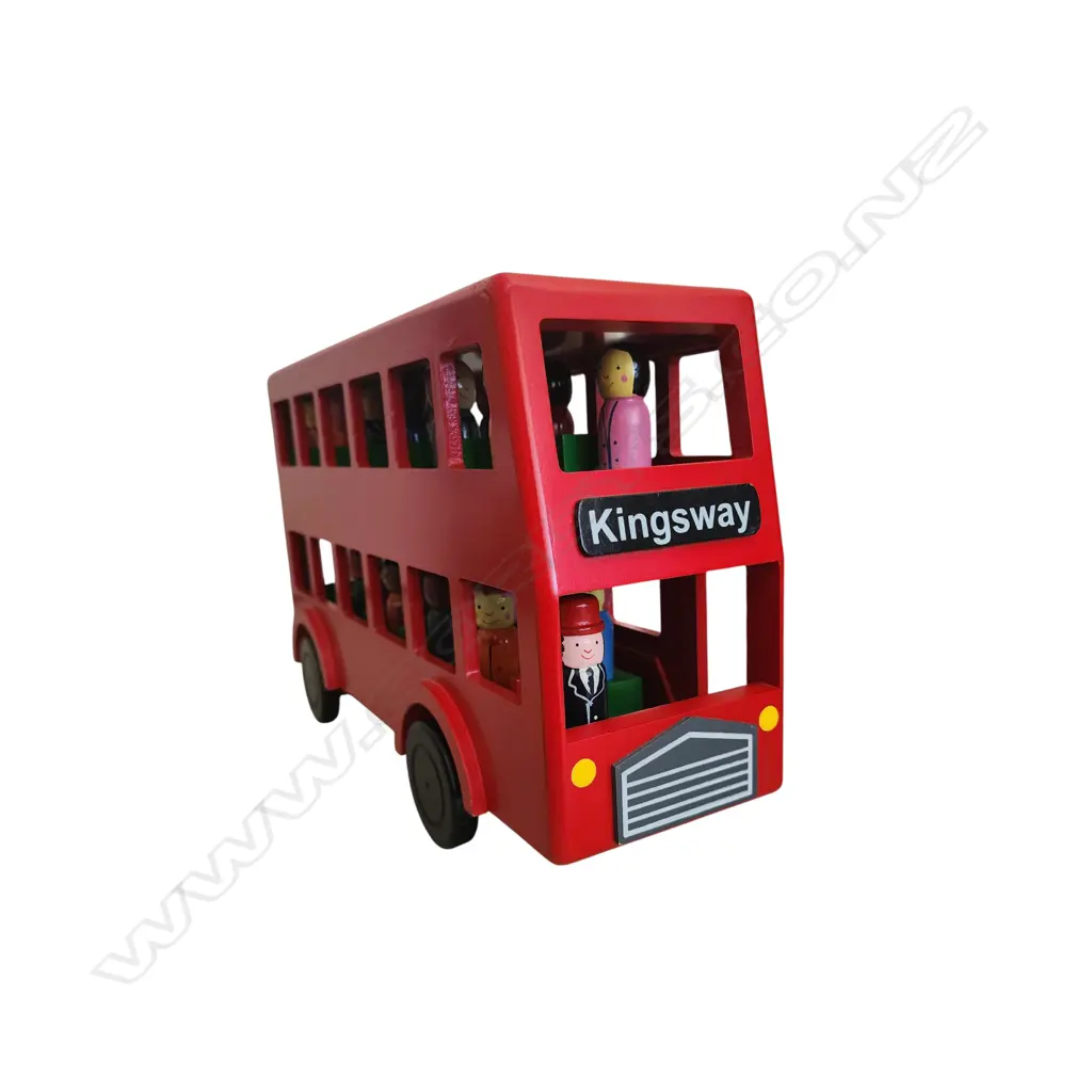 WOODEN DOUBLE DECKER BUS WITH PASSENGERS FAULTS 230 x 360 mm Image 1++