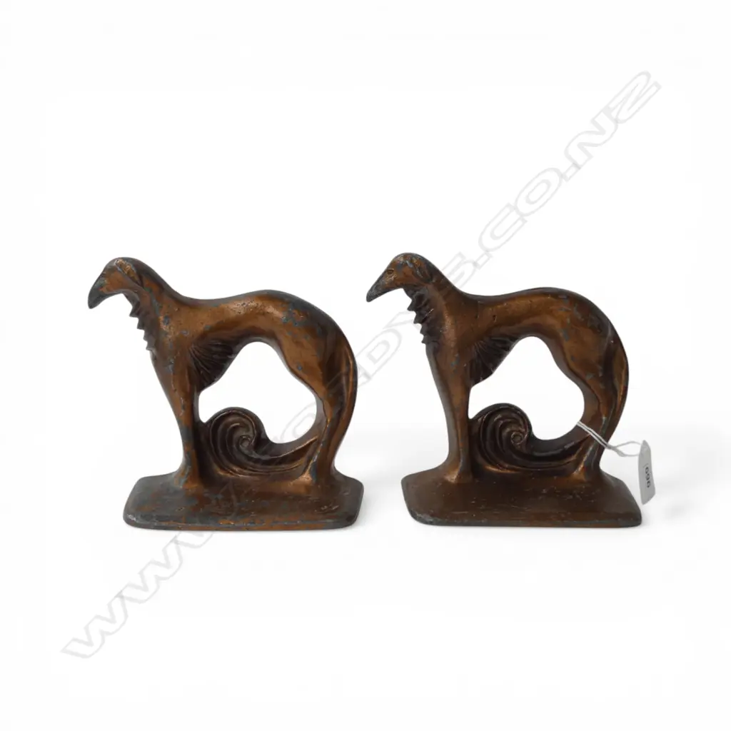 PR 1930’S ART DECO HEAVY CAST IRON GREYHOUND BOOKENDS, L.160mm, H.145mm Image 1++