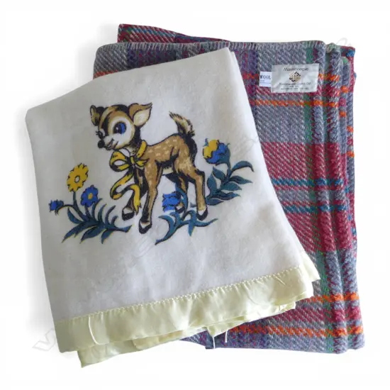 2 WOOL BLANKETS; MASTERWEAVE MASTERTON, PRINCESS COT BLANKET