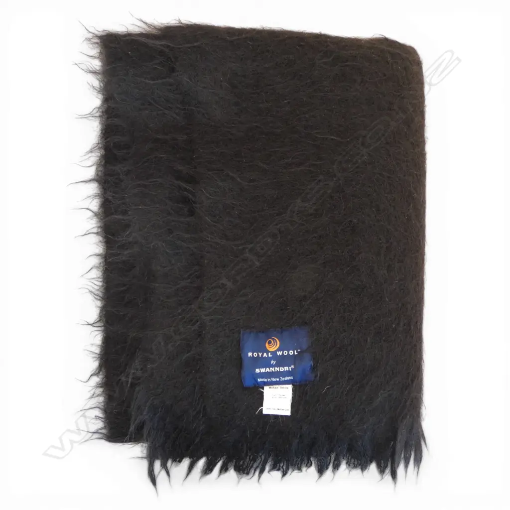 BLACK MOHAIR THROW; ROYAL WOOL BY SWANDRI NZ 1300x1800mm Image 1++