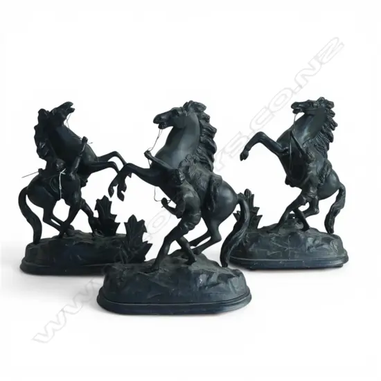 3 SPELTER METAL HORSE STATUES H.420mm