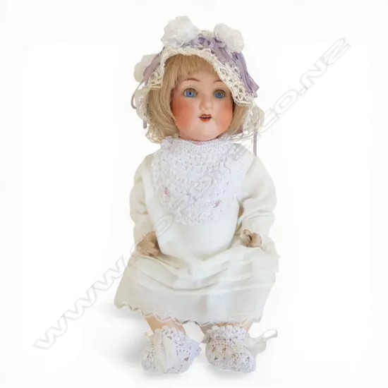 ARMAND MARSEILLE 390 EARLY 20thC PORCELAIN HEADED DOLL period dress. L.350mm