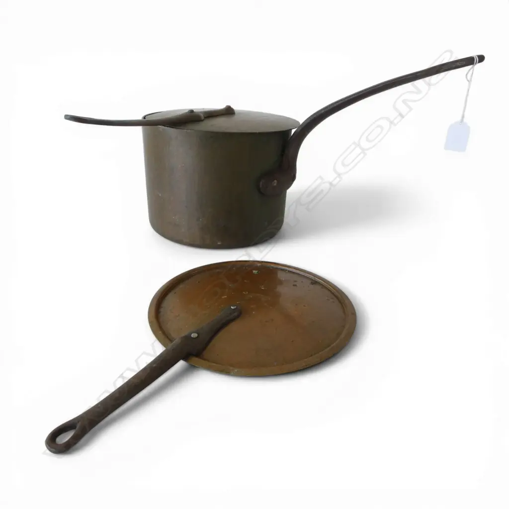 HEAVY OLD COPPER PAN H.180mm, 230mm dia + 2 LIDS Image 1++