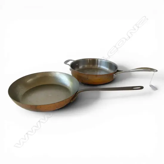 2 COPPER FRY PANS INCL. BEKA GERMANY 255mm dia