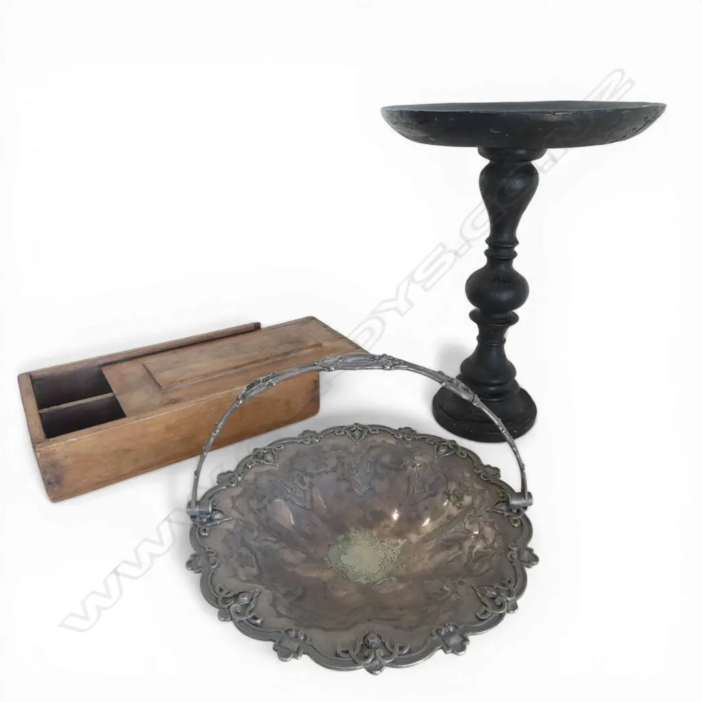 EP HANDLED BOWL 305mm dia, WOODEN CONTAINER, WOODEN COMPORT H.410mm Image 1++