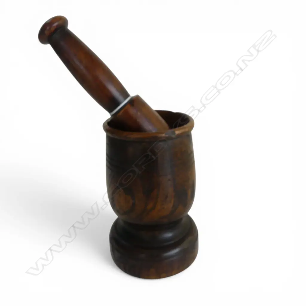 VINTAGE TURNED WOOD MORTAR & PESTLE H.150mm Image 1++