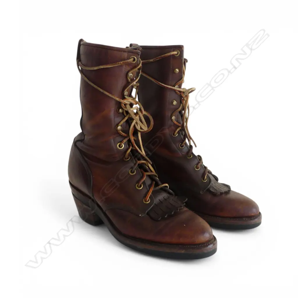 PR AMERICAN 'JUSTIN' STYLE LACE UP TAN LEATHER BOOTS, SOLE L.280mm Image 1++