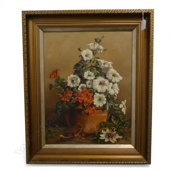 E. WALLER (NZ COLONIAL) STILL LIFE 1878, OIL ON CANVAS, 445 x 345mm