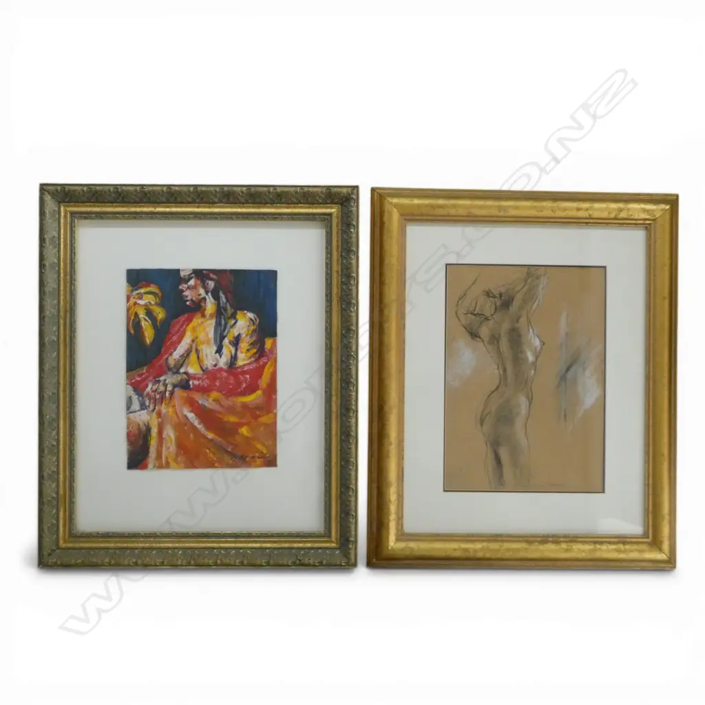 DEIRDRE HATRICK-SMITH, 'NUDE STUDY; CHAROCAL , 400 X 270mm WITH TIFFANY DE CASTRO, GIRL ON CHAIR, FRAMED OIL, 265 X 255M Image 1++