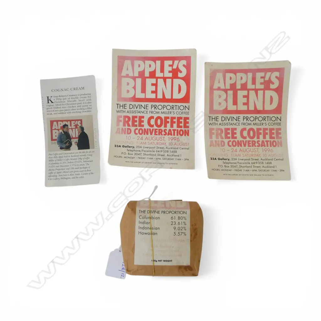 BILLY APPLE 'APPLES BLEND' COFFEE + MINI POSTER & MAGAZINE CUTTING Image 1++
