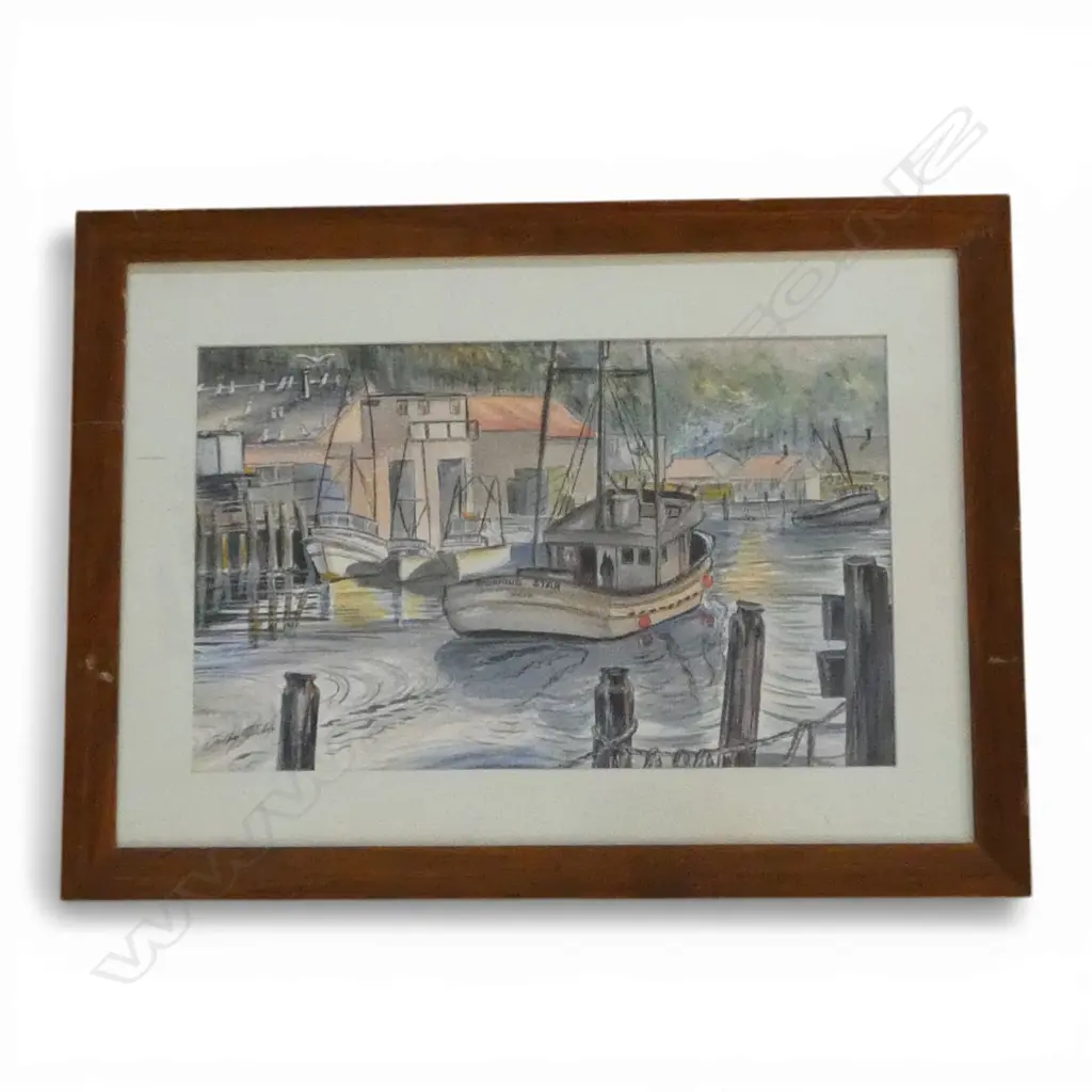 HARBOUR SCENE, MIXED MEDIA ON PAPER, SIGNED TRILBY... 290x470mm Image 1++