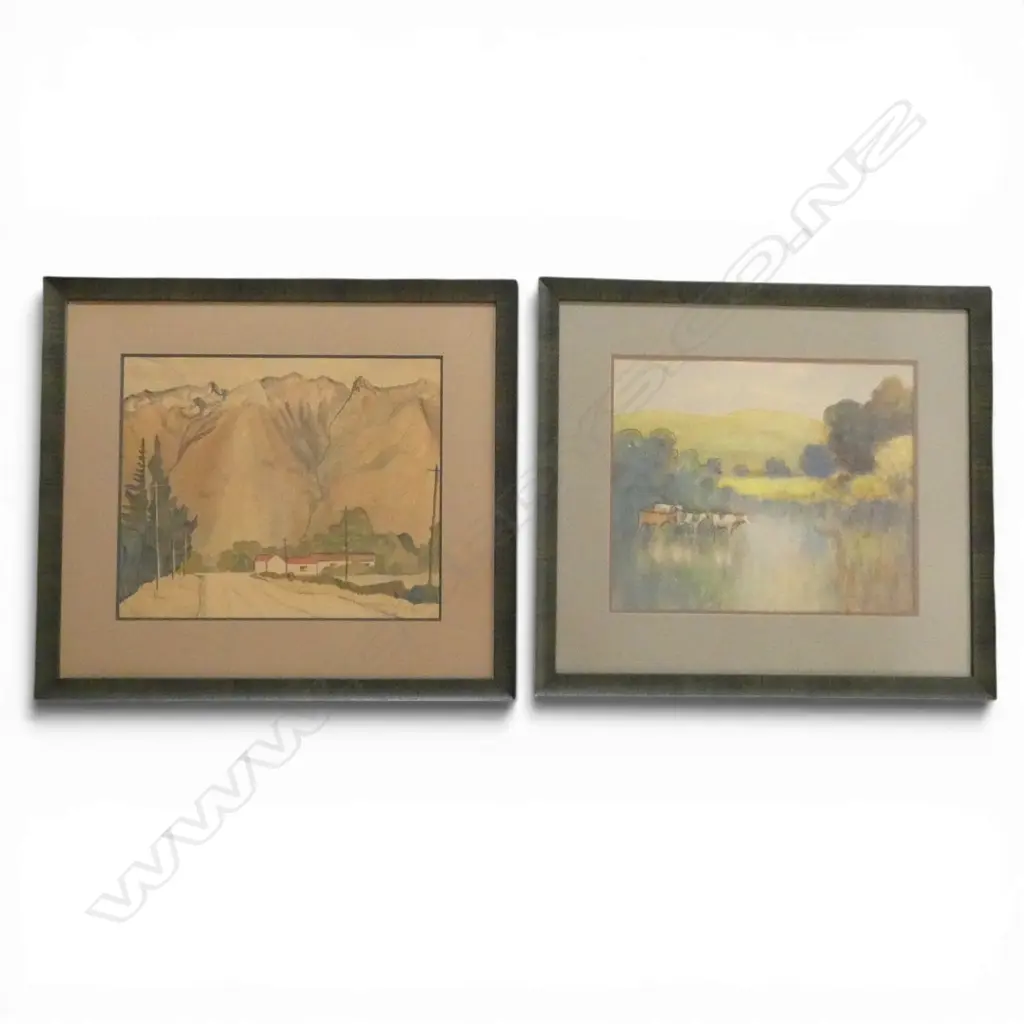 T F GALLAGHER, 'CATTLE IN A LANDSCAPE' & 'HAKATARAMEA, WAITAKI, PASTEL / W/C 340 X 420mm (pair)' Image 1++