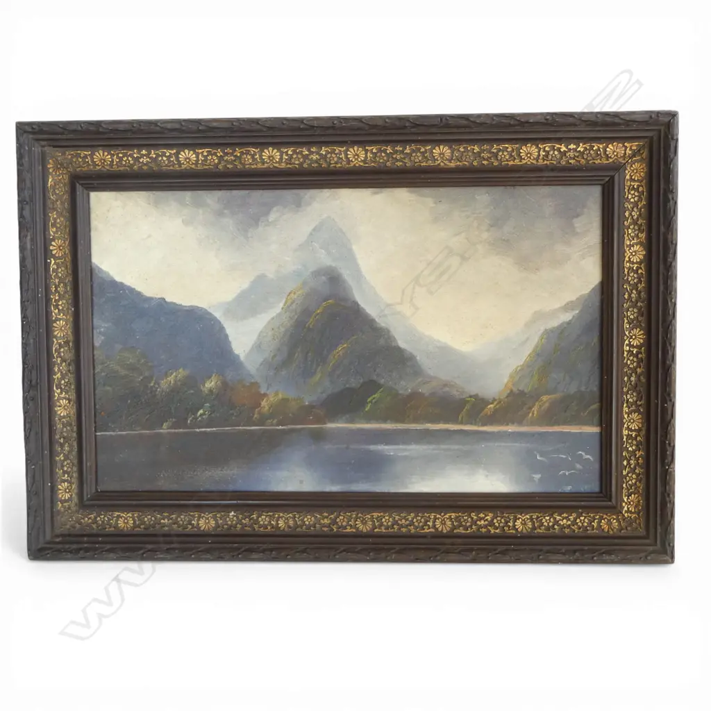 UNKNOWN EARLY 20thC ARTIST, MITRE PEAK, OIL ON BOARD 215x365mm Image 1++