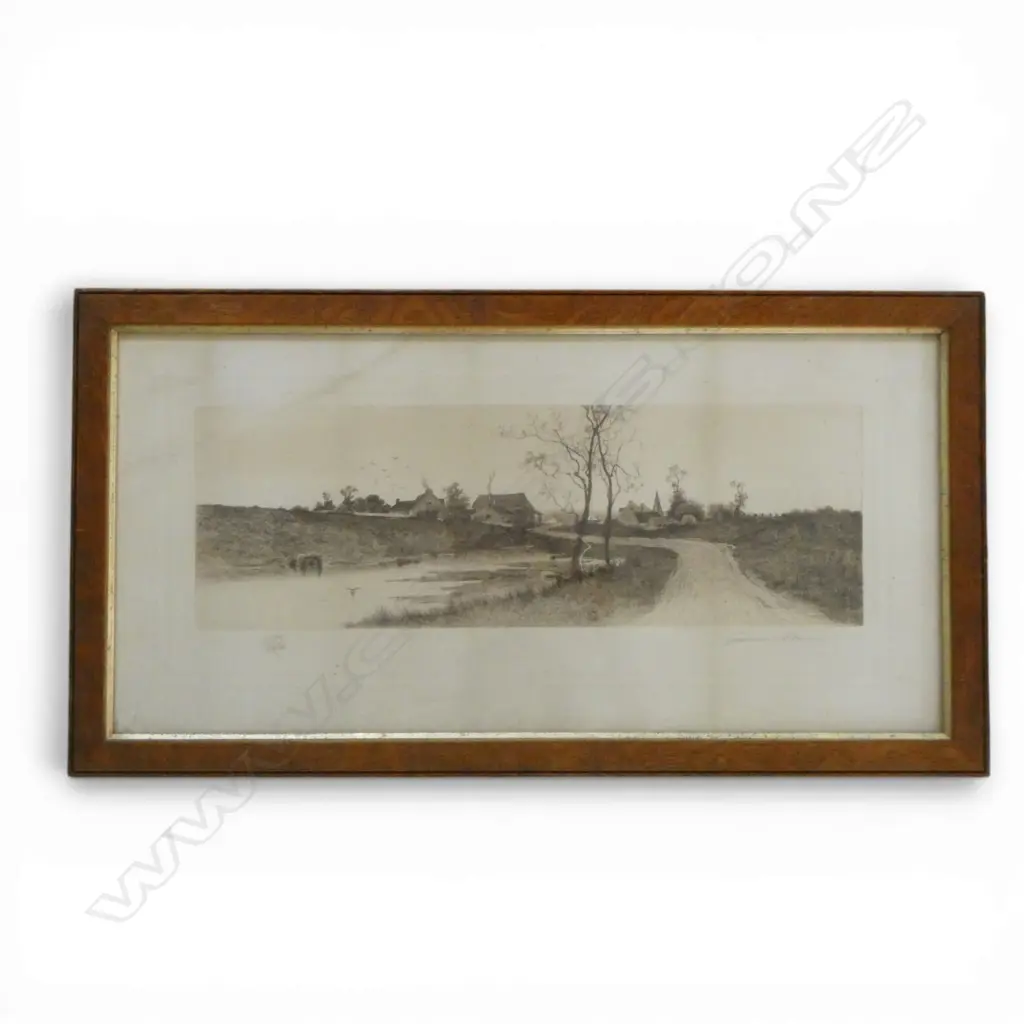 SIGNED LANDSCPE ETCHING, OAK FRAME 405x760mm overall size Image 1++