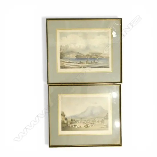 2 GEORGE FRENCH ANGAS MAORI PRINTS; TU KAITOTE THE PAH OF TE WHERO WHERO / TONGARIRO w. MOTUPOI PA 280x365mm foxing