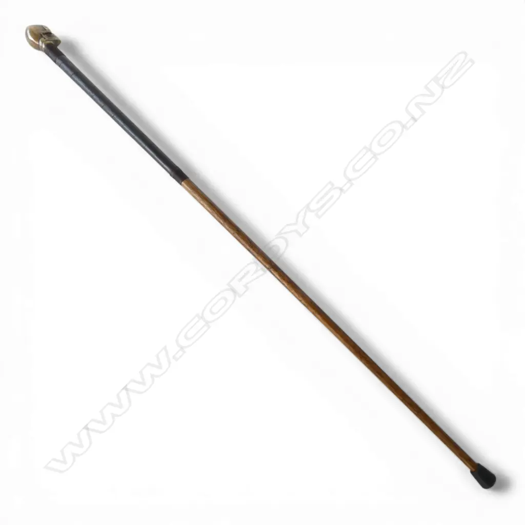 HICKORY WALKING STICK w. BRASS SKULL HANDLE L.1020mm Image 1++