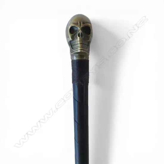 HICKORY WALKING STICK w. BRASS SKULL HANDLE L.1020mm