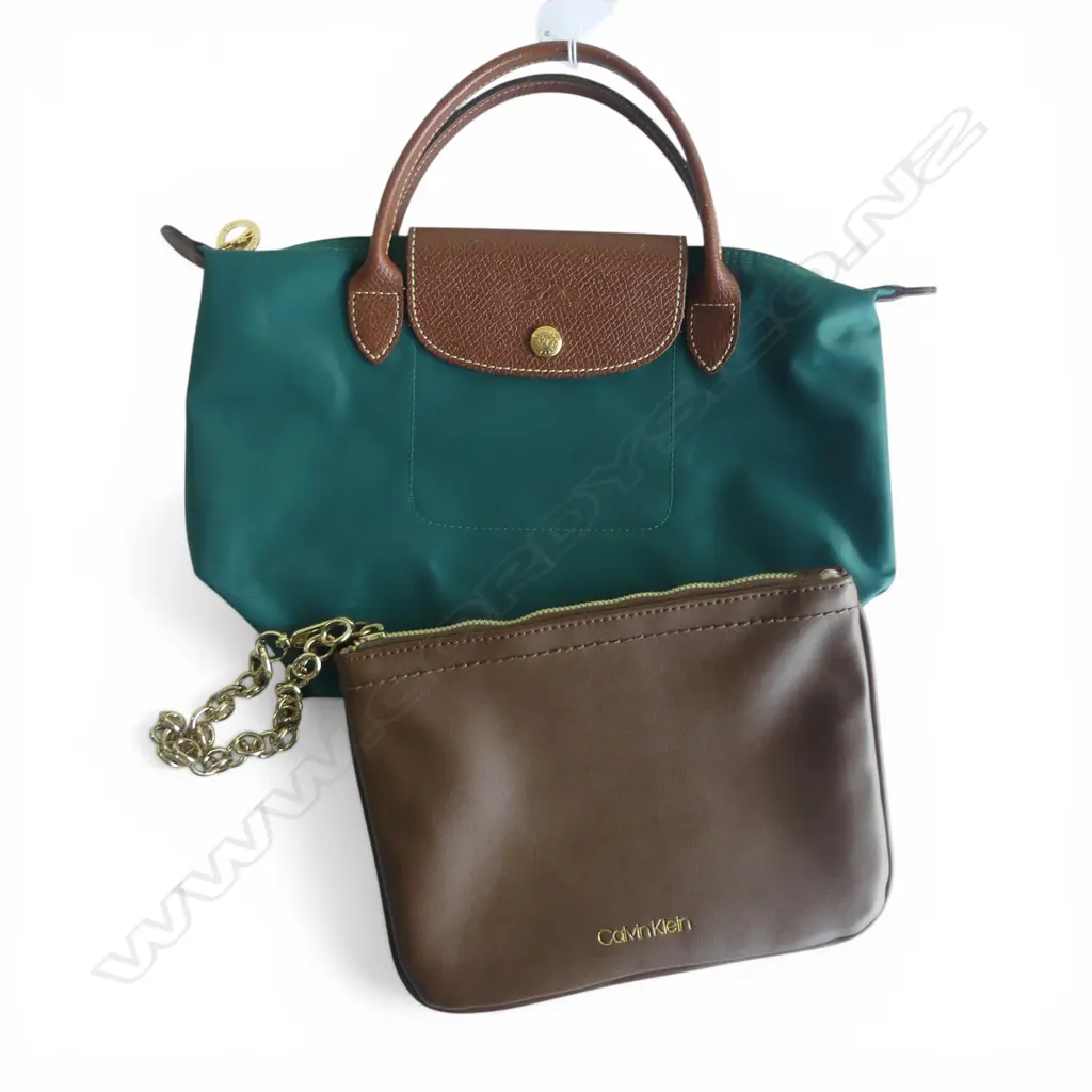 LONGCHAMP LE PLIAGE TOTE BAG W.320mm + CALVIN KLEIN TAN CLUTCH W.230mm Image 1++