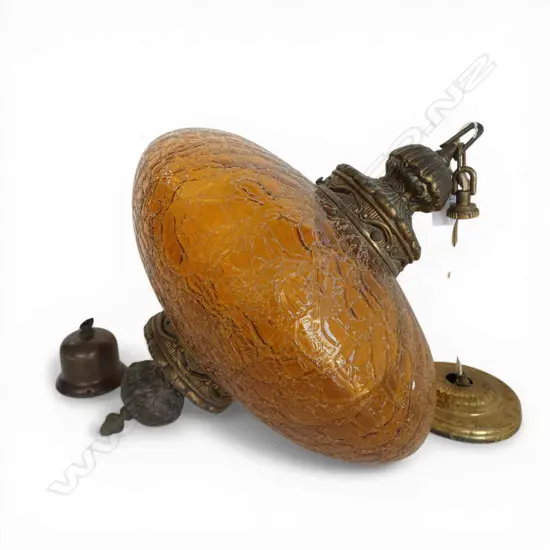 VINTAGE AMBER GLASS PENDANT LIGHT H.500mm APPROX.